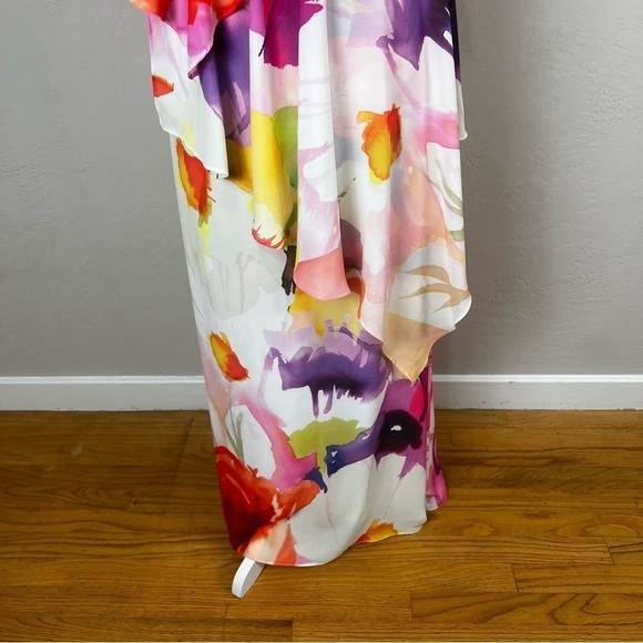 Josie Natori Multicolor Floral Maxi Flounce Ruffle Sundress Size 0 - Picture 7 of 11